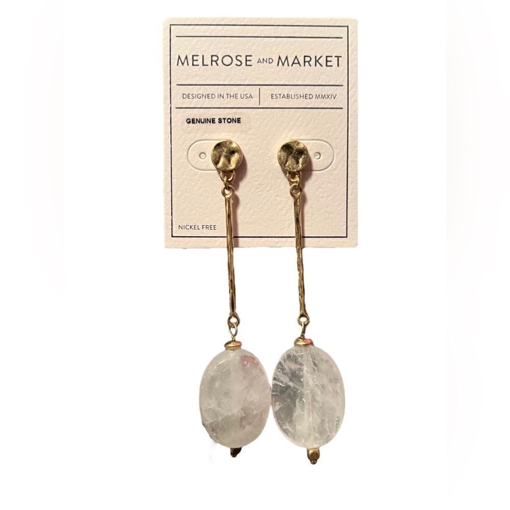 NWT Melrose And Market Genuine Clear Quartz Gold Tone Dangle Earrings